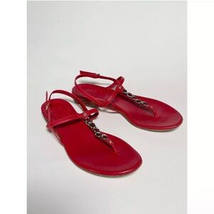 Gucci Red Leather Chain Strap Thong Sandals